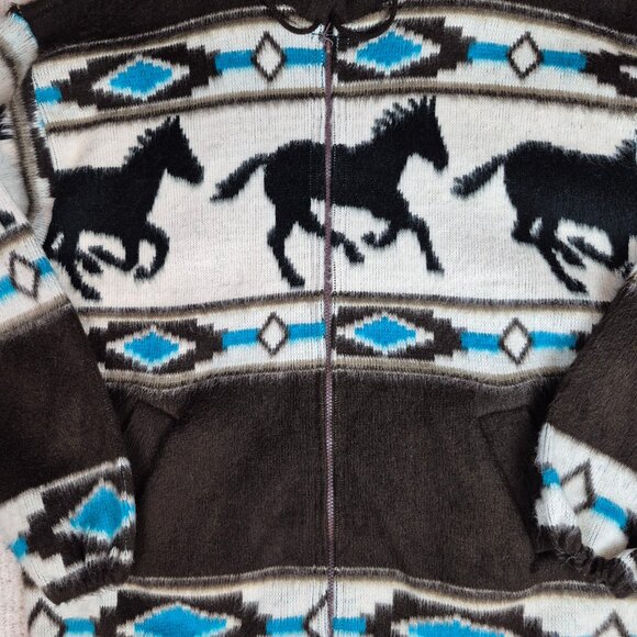 Earth Ragz Southwestern Horse Print Fuzzy Full Zip Hoodie  Size XL - Picture 7 of 14